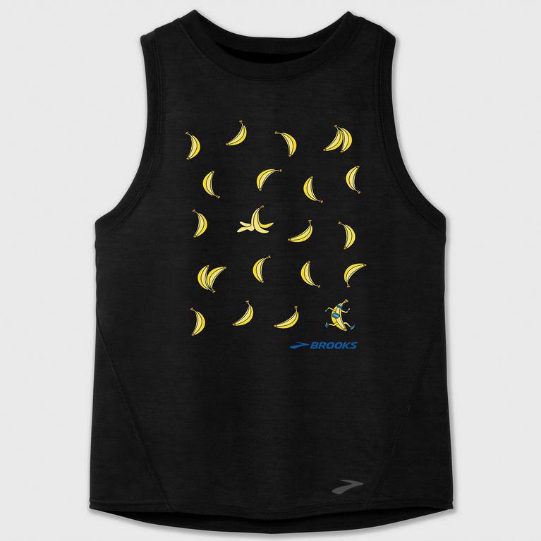 Brooks Distance Graphic Israel - Women's Running Tank Top - Black/Yellow/Global Running Day/Run Happ